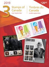 Front of pack. Depicts a collage of collection stamps and &quot;Stamps of Canada,&quot; &quot;July-September,&quot; &quot;2019&quot;