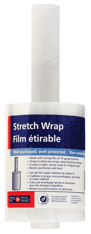 Stretch wrap unit with a long, cardboard tube handle. Label has &quot;Stretch wrap&quot; text and Canada Post logos and branding. 