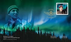 Cover with &quot;Tommy Prince&quot; stamp, northern lights and artistic photo overlay. Includes &quot;1915-1977&quot; 