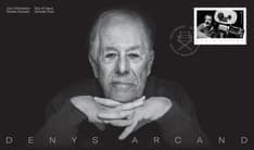 Enveloppe ornée d’un portrait photo de Denys Arcand, de son timbre et d’une oblitération représentant un fauteuil de metteur en scène