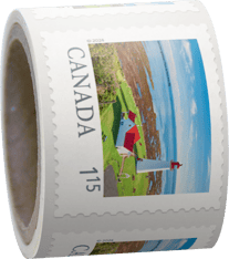 Rouleau de 50 timbres au tarif d’un timbre seul identiques mettant en vedette le phare Point Prim de l’Île-du-Prince-Édouard. 
