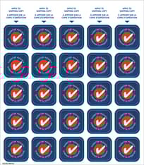 25 autocollants Signature Xpresspost. Il y a un crochet et la mention « Demande de signature » bilingue sur chacun.