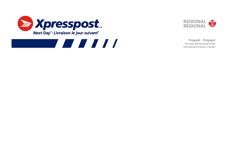 Enveloppe blanche, rouge et bleue de Postes Canada indiquant « XpresspostMC Livraison le jour suivant », « Régional » et « Prépayé »