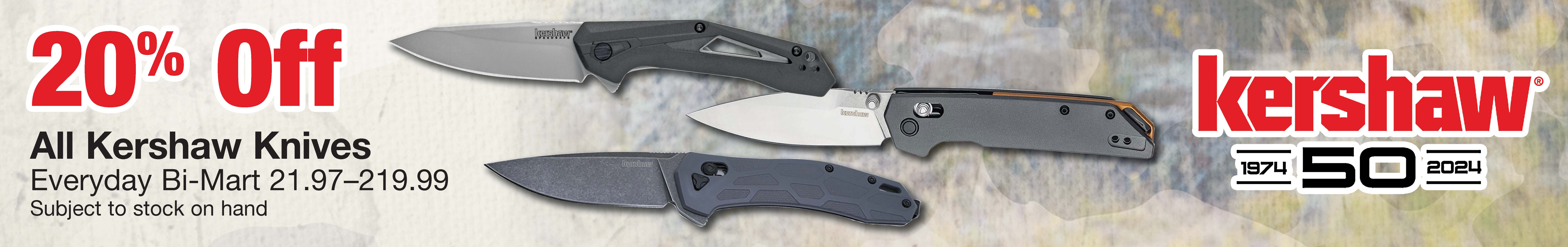 20% off All Kershaw Knives going on now. Restrictions apply.