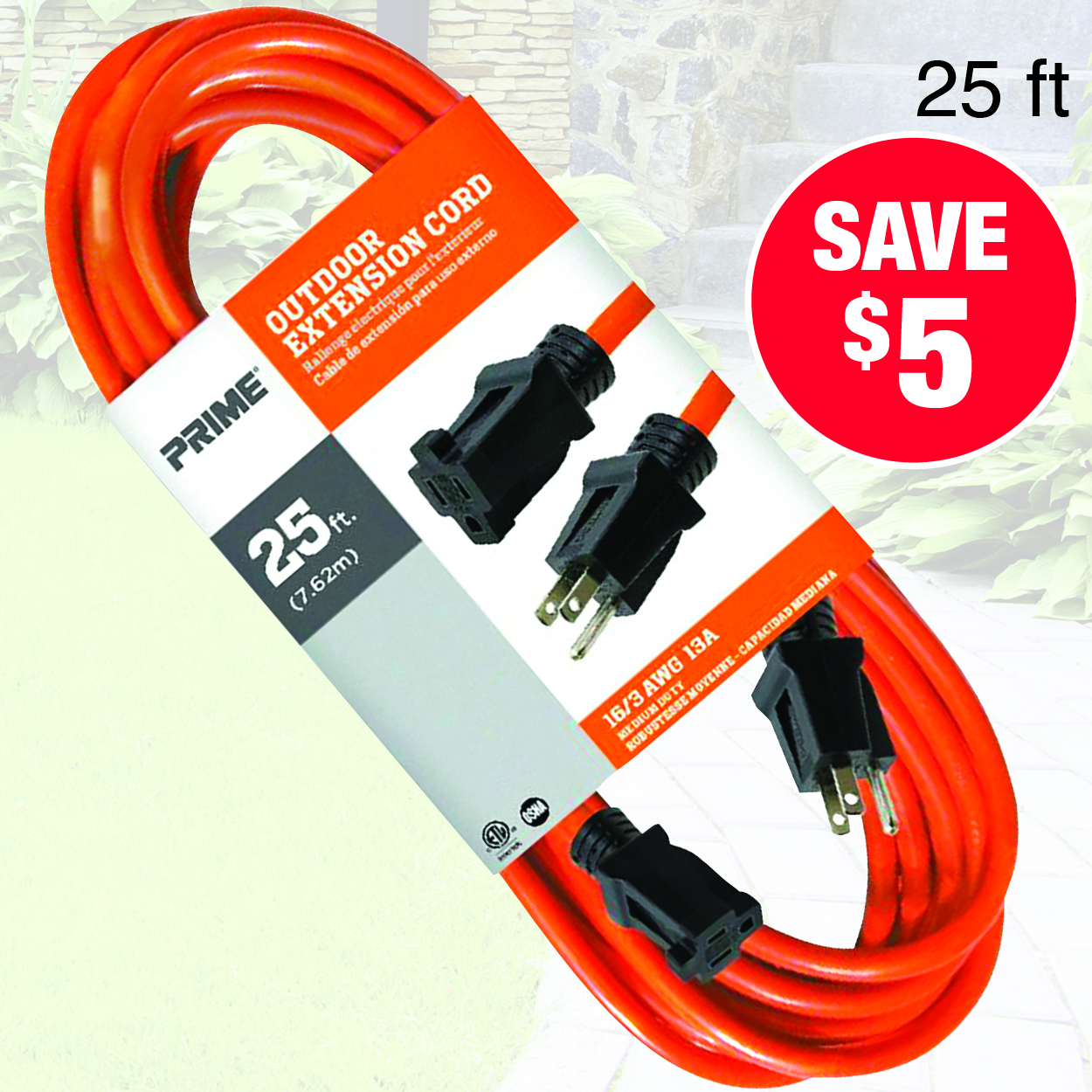 Prime 25' 16/3 Outdoor Extension Cord