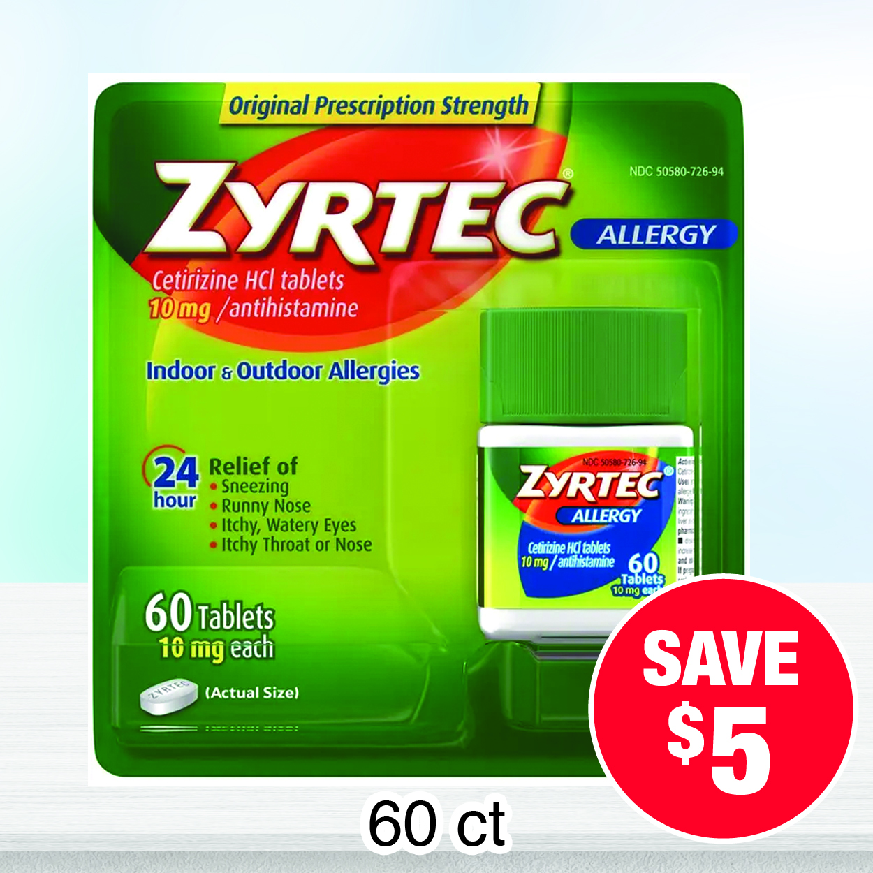 Zyrtec 60 ct 24-Hour Allergy Relief