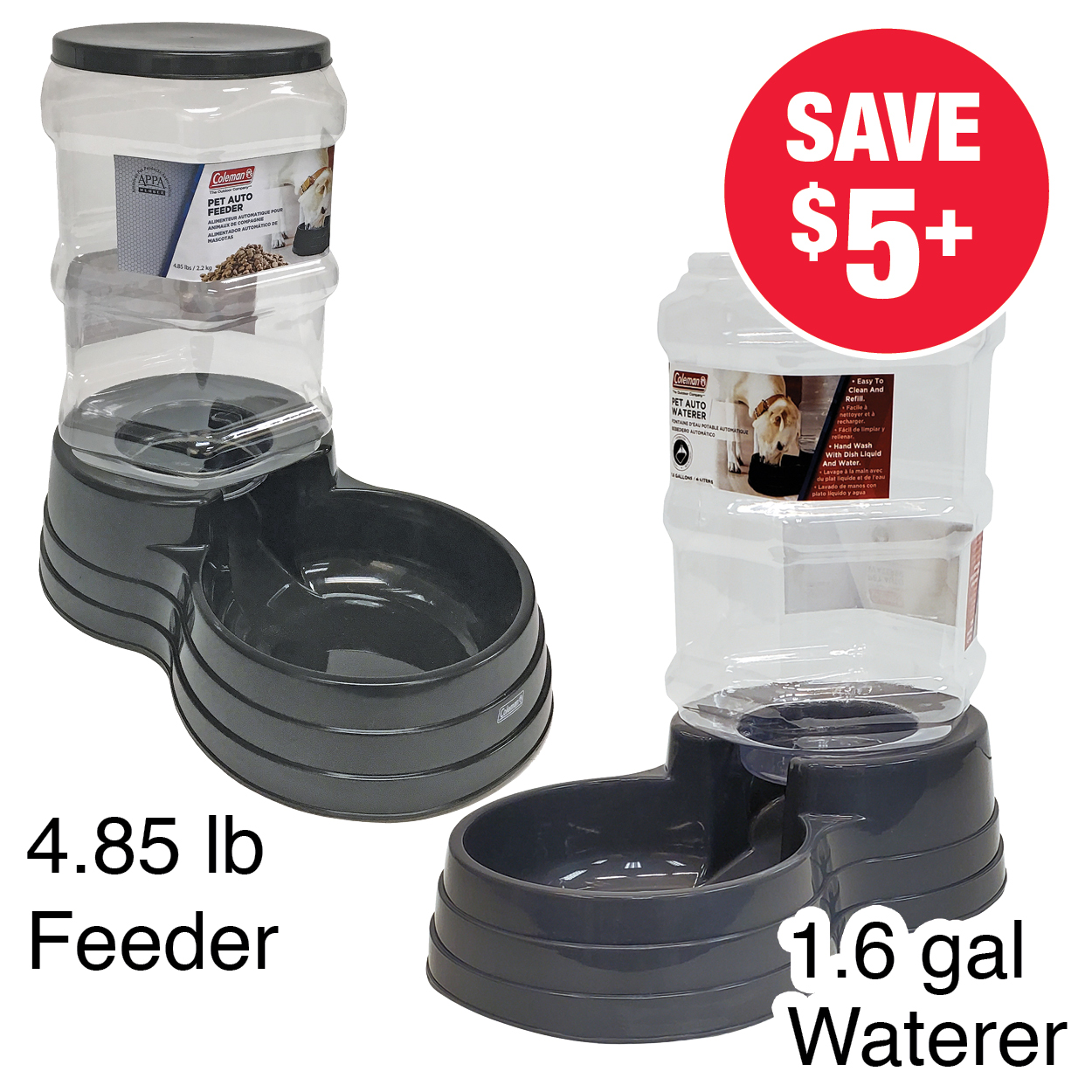 Coleman 1.6 gal Pet Waterer or 4.85 lb Pet Feeder
