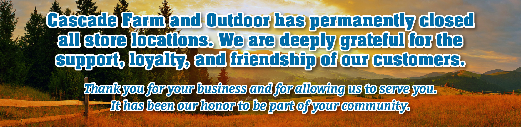 Shop Cascade Farm and Outdoor Homepage Banner