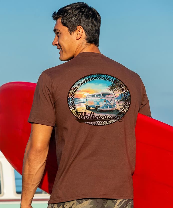 Volkswagen On The Beach - Chocolate Dyed Short Sleeve Crewneck T-Shirt