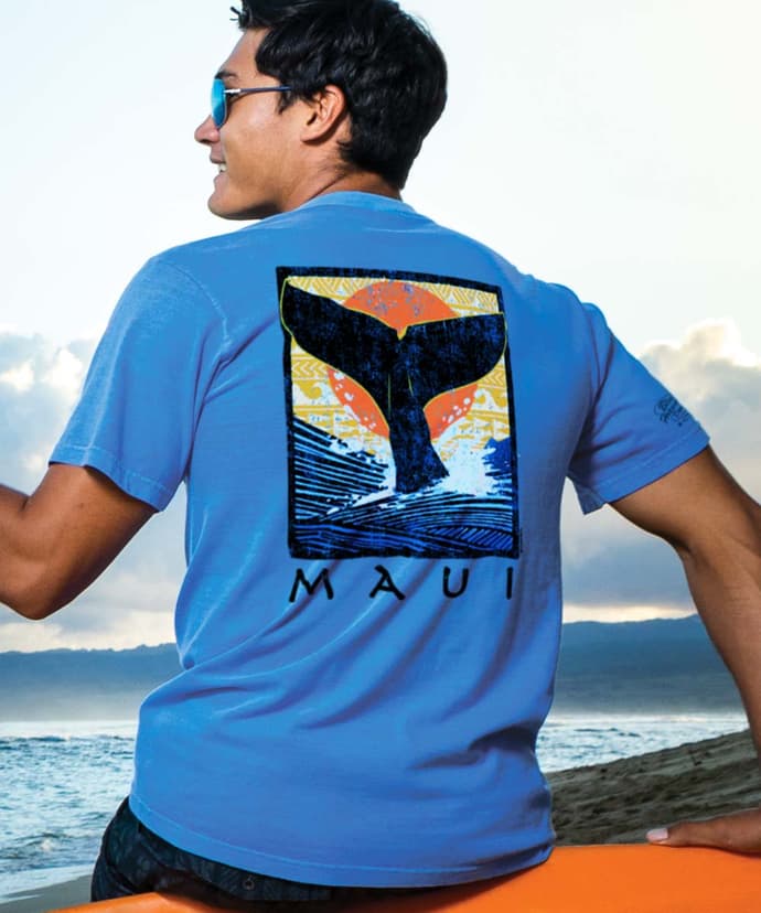 Whale Fluke Block - Blue Hawaii Dyed Short Sleeve Crewneck T-Shirt
