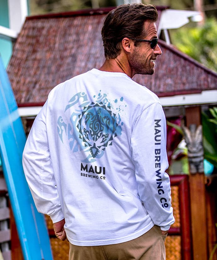 Maui Brewing Co Logo Splatter - White Long Sleeve T-Shirt | Crazy Shirts