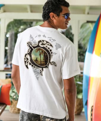 Tribal Island Honu - White Short Sleeve Crewneck T-Shirt