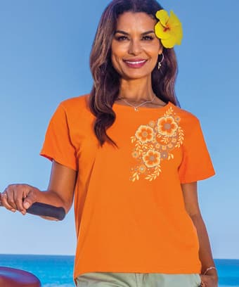 Henna Cascade - Apricot Dyed Short Sleeve Scoop Neck T-Shirt