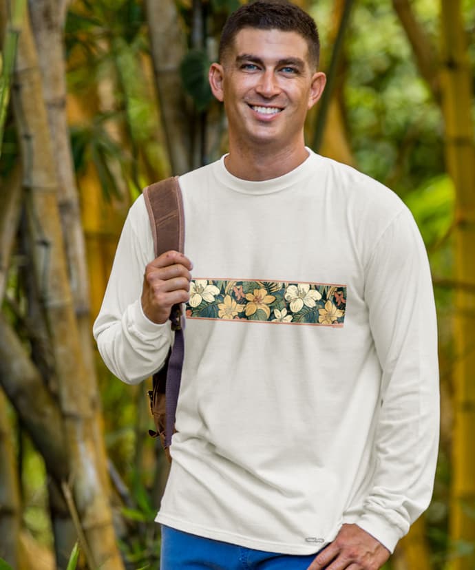 Masculine Floral Band - Coconut Dyed Long Sleeve Crewneck T-Shirt