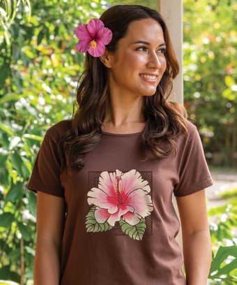 White Hibiscus - Chocolate Dyed Short Sleeve Scoop Neck T-Shirt