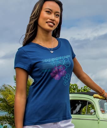 Cascading Hibiscus - Sapphire Short Sleeve Pima T-Shirt