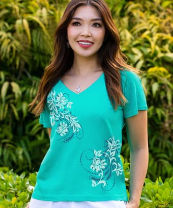 Leihua - Ocean Short Sleeve Pima V-Neck T-Shirt