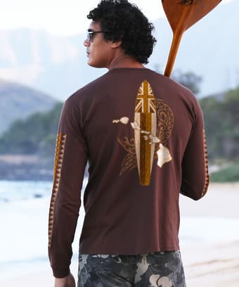 Longboard Flag Map - Chocolate Dyed Long Sleeve Crewneck T-Shirt