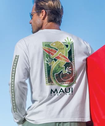 Maui Surf Co. Green Gecko - White Long Sleeve Crewneck T-Shirt