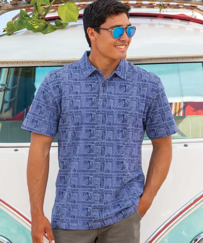 Island Movement - Blue Short Sleeve Hawaiian Polo Shirt