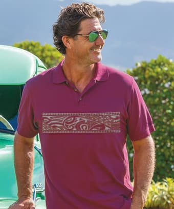 Island Tribal Band - Wine Dyed Short Sleeve Oceanfront Polo Shirt