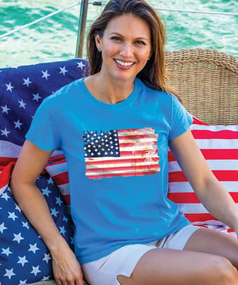 Flag Palms - Blue Hawaii Dyed Short Sleeve Crewneck T-Shirt