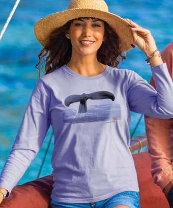 Wyland&amp;reg; Whale Tail Brushed - Lavender Dyed Long Sleeve Crewneck T-Shirt