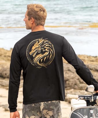 Dragon Medallion - Black Long Sleeve Crewneck T-Shirt