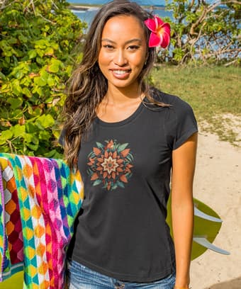Tribal Flower Quilt - Jet Black Short Sleeve Pima T-Shirt