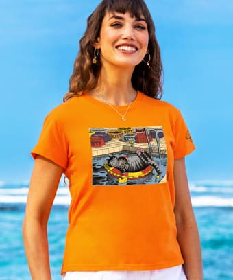 B. Kliban Pool Cat - Apricot Dyed Short Sleeve Crewneck T-Shirt