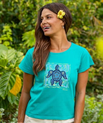 Floral Turtle - Jade Short Sleeve Scoop Neck T-Shirt