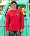 Woodcut Honu - Cherry Dyed Long Sleeve Crewneck T-Shirt