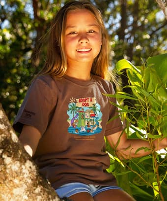 Hawaiian Humane Society Adopt A Dog Waterpark - Chocolate Dyed Short Sleeve Crewneck T-Shirt