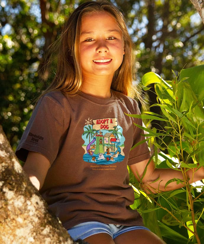 Hawaiian Humane Society Adopt A Dog Waterpark - Chocolate Dyed Short Sleeve Crewneck T-Shirt