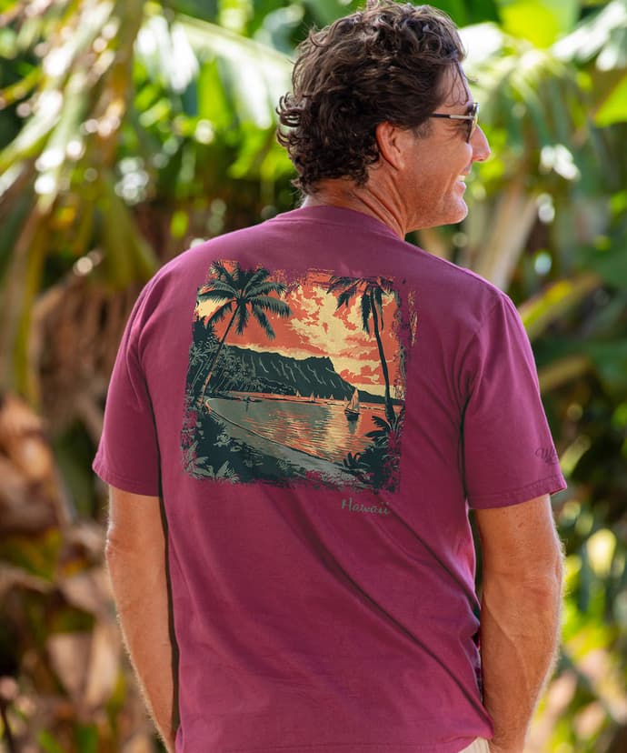 Retro Island Sunset - Wine Dyed Short Sleeve Crewneck T-Shirt