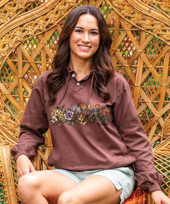 Hawaii Florals - Chocolate Dyed Long Sleeve Lightweight Pullover