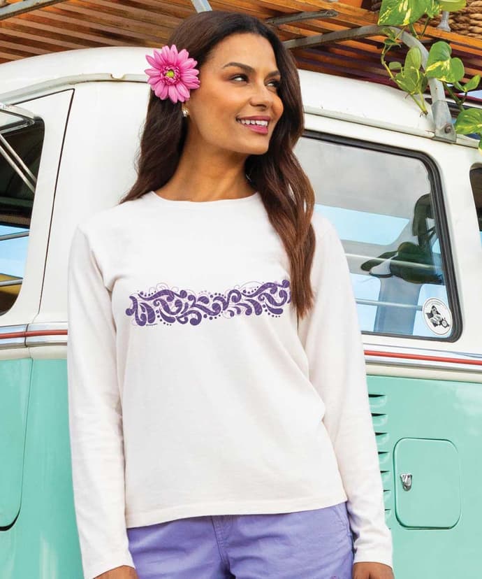 Twirling Band Swirls - Coconut Dyed Long Sleeve Crewneck T-Shirt