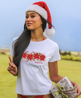 Poinsettia Flow Band - White Short Sleeve Scoop Neck T-Shirt