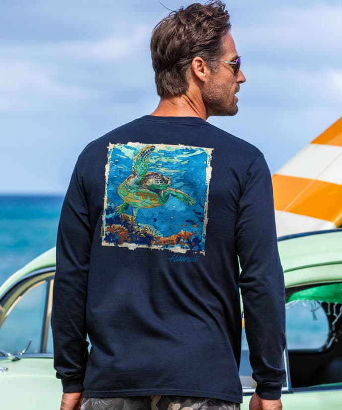 Island Reef Honu - Navy Long Sleeve Crewneck T-Shirt