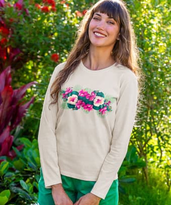 Pacific In Bloom - Coconut Dyed Long Sleeve Crewneck T-Shirt