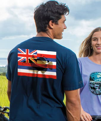 Humu Hawaii Flag - Navy Short Sleeve Crewneck T-Shirt