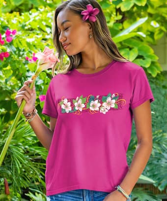 Floral Swirl Band - Berry Short Sleeve Crewneck T-Shirt