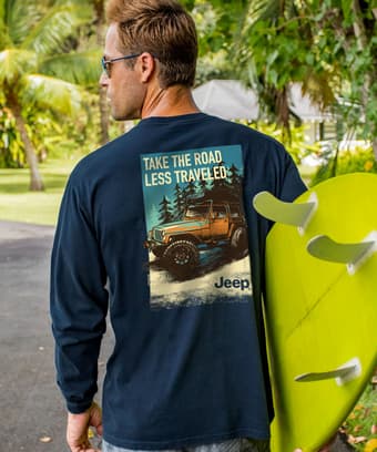 Jeep Road Less Traveled - Navy Long Sleeve Crewneck T-Shirt