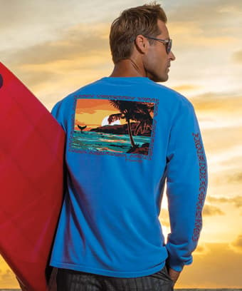Sunset Surprise - Blue Hawaii Dyed Long Sleeve Crewneck T-Shirt