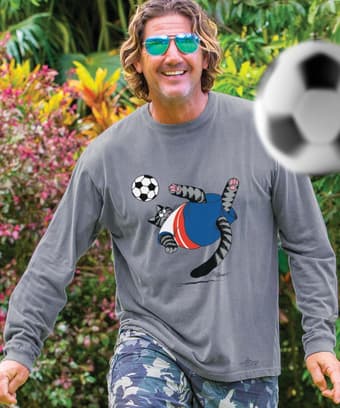 B. Kliban Soccer Cat - Crater Dyed® Long Sleeve Crewneck T-Shirt