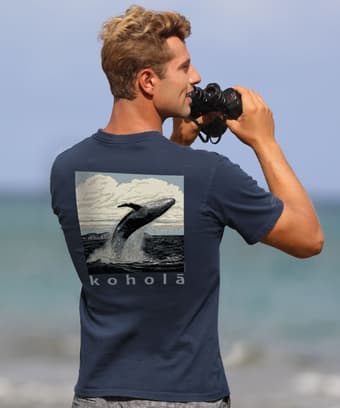 Woodcut Kohola - Navy Short Sleeve Crewneck T-Shirt