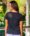 Tropical Floral Turtle - Jet Black Short Sleeve Pima V-Neck T-Shirt