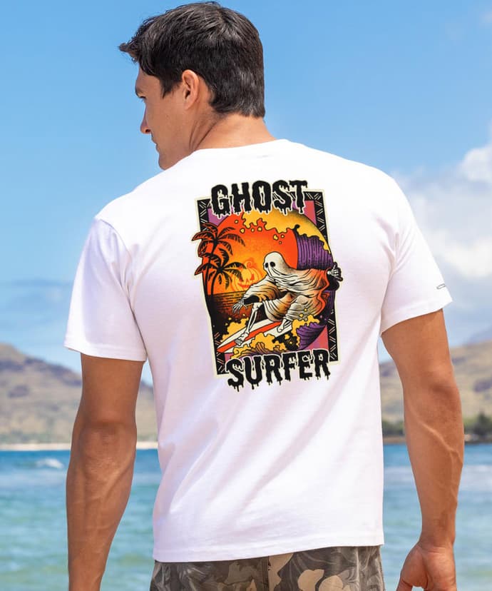 Ghost Surfer - White Short Sleeve Crewneck T-Shirt