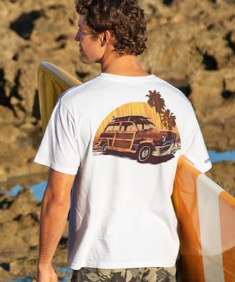 Sunset Woody - White Short Sleeve Crewneck T-Shirt