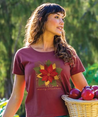 Poinsettia Foil Quilt - Wine Dyed Short Sleeve Scoop Neck T-Shirt